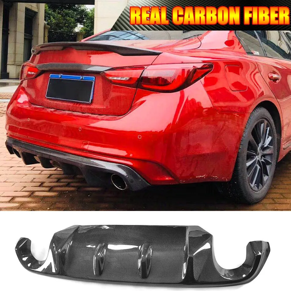 For Infiniti Q50 2018UP Real Carbon Fiber Rear Bumper Diffuser Lip Spoiler Body Kit