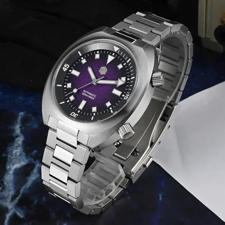 San Martin Men Automatic Watch 42mm Mechanical Wristwatch 200M BGW-9 Luminous Sapphire YH55 Inner Bidirectional Rotating Bezel