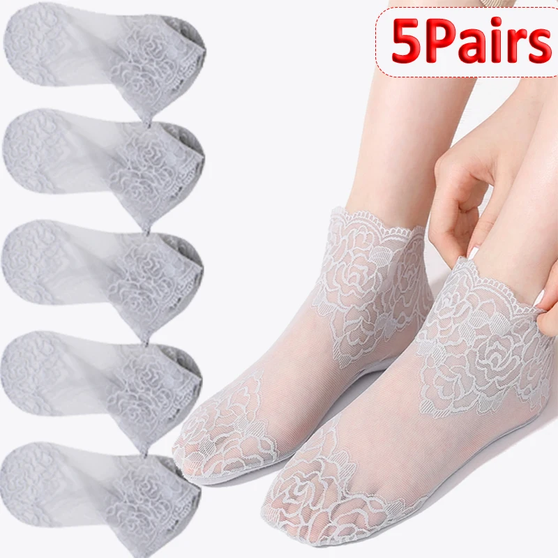 

Sexy Lace Socks Summer Women Antiskid Non-slip Invisible Liner Sock Female Elastic Thin Breathable Hollow Silk Ankle Socks 2022