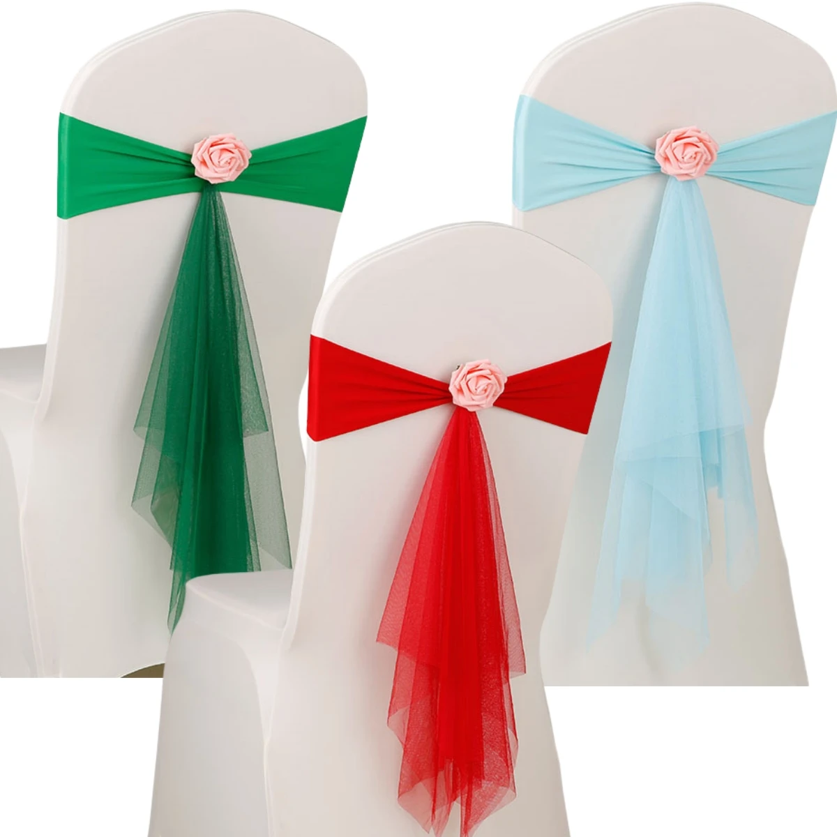 10Pcs  Bow Elastic Chair Sashes Cover Chair Sashes Knot Bands Chair Bows For For Wedding Party Banquet Event Chair Decors
