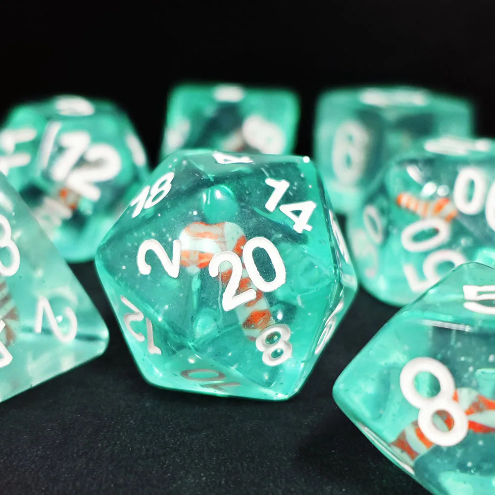 7Pcs Christmas Candy Cane Resin Dice Set, Teal Polyhedral Dice for DND RPG TTRPG Board Games
