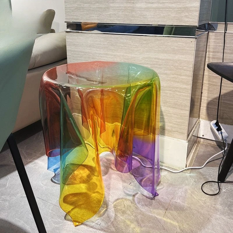 Nordic style acrylic rainbow side table, creative light luxury home coffee table, magic table, bedroom bedside round corner tabl