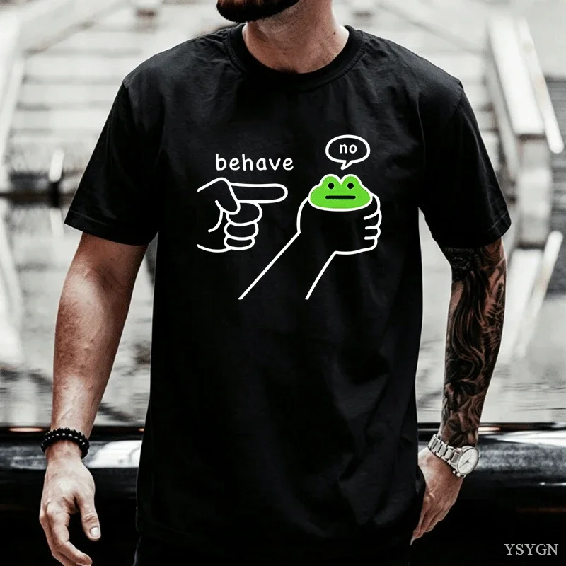 Dishonest Frog Graphic T Shirts Funny Frog Meme Behave No T-Shirt Casual Cotton Short Sleeved Tshirt Comfortable Loose Clothing