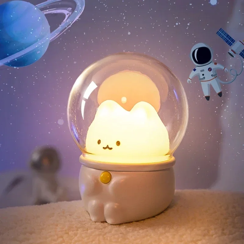 LED Night Light Space Capsule Cute Cat Rabbit Lamp Kawaii for Kid Baby Children Bedroom Bedside Decor Light Soft Warm Gift Lamps