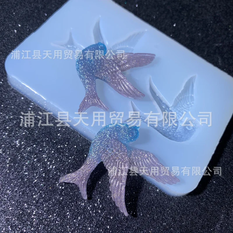 Handmade Ornament DIY Crystal Glue UV Glue Two Swallows Epoxy Mold Phone Case Decoration Accessories Pendant Mould 15-1042