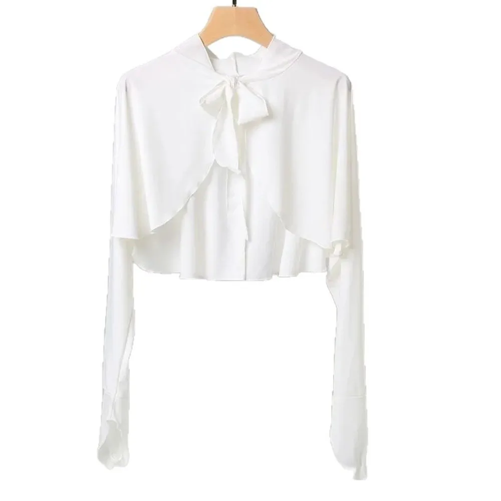 Casual Ultra-thin Long Sleeve Crop Top Anti UV Quick-Drying Sunscreen Sleeves Solid Color Short Blouse Ice Silk Shawl Outdoor
