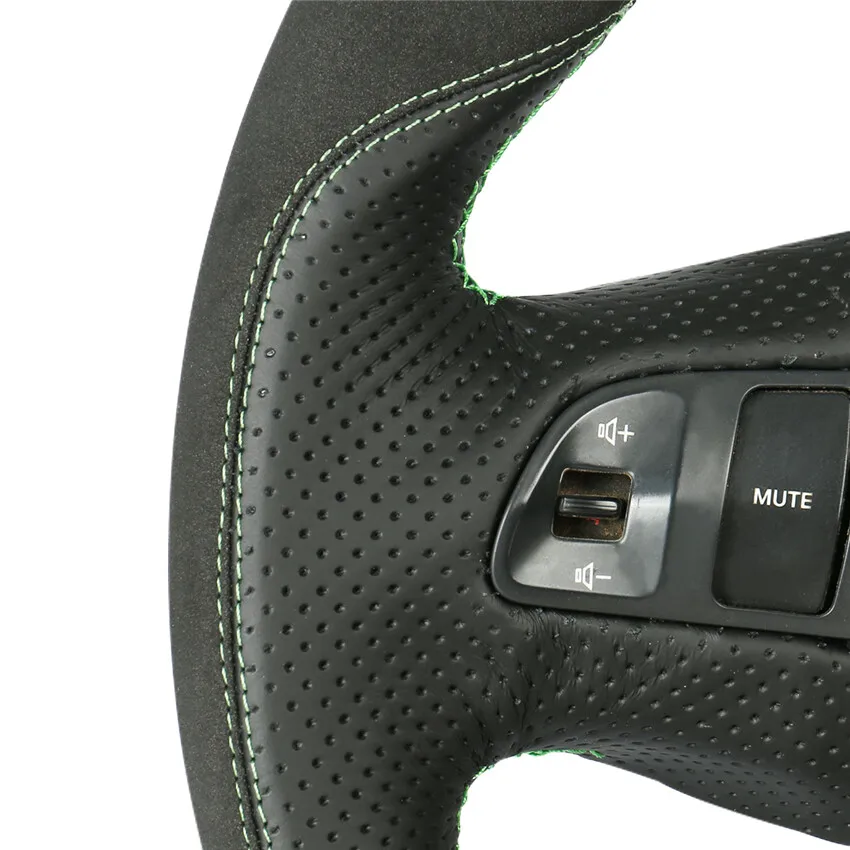 DIY Hand-Sewn Suede PU Leather Sewing Custom Black Design Steering Wheel Cover for Kia Anti-Slip Car Interior Accessory