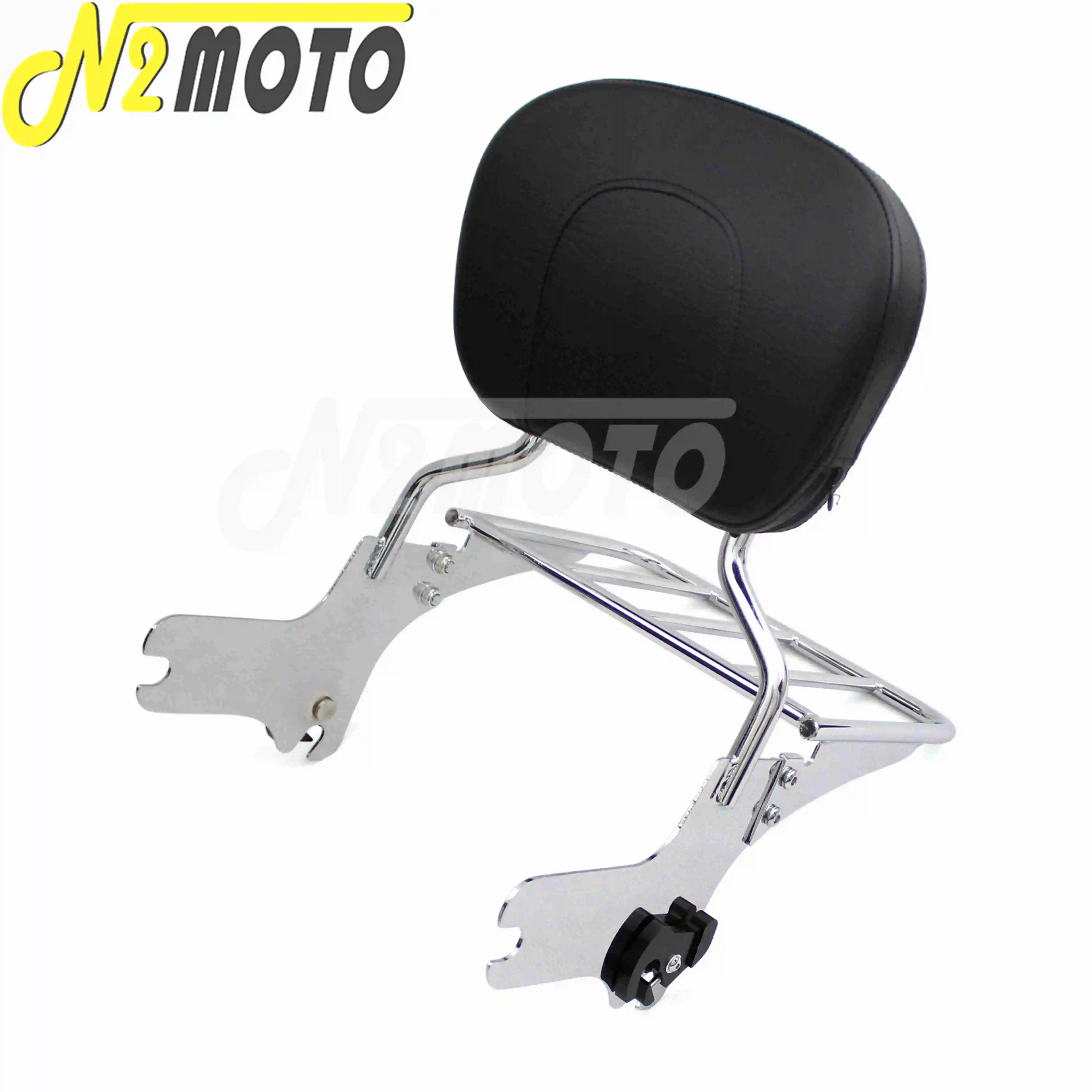 Motorcycle Black and Chrome Sissy Bar Luggage Rack Detachable Rear Passenger Backrest Pad for Harley Road King FLHX FLTR 97-08