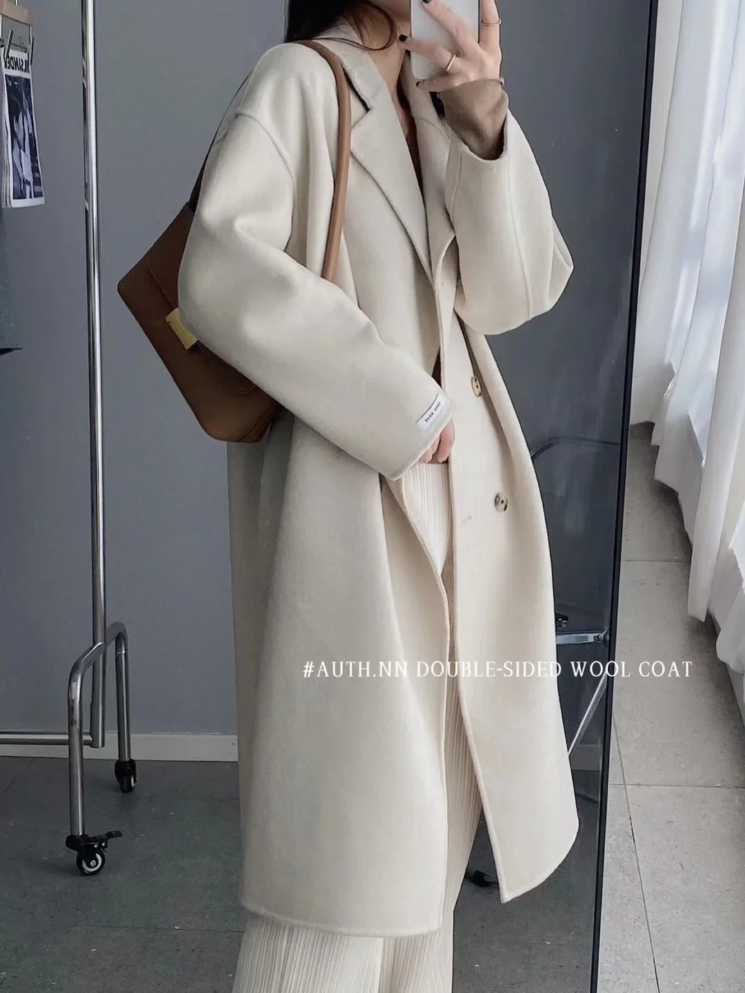 

2023 early autumn new coat double-sided cashmere coat medium and long women's Korean version of Hepburn style shoulder wool coat