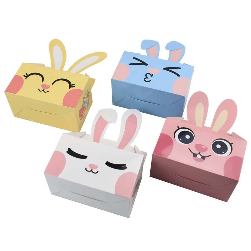 12 PCS Easter Gift Box Easter Egg Candy Package Box Bunny Big Ears Carrying Basket Cake Paper Bags Party Favors Home Decorations