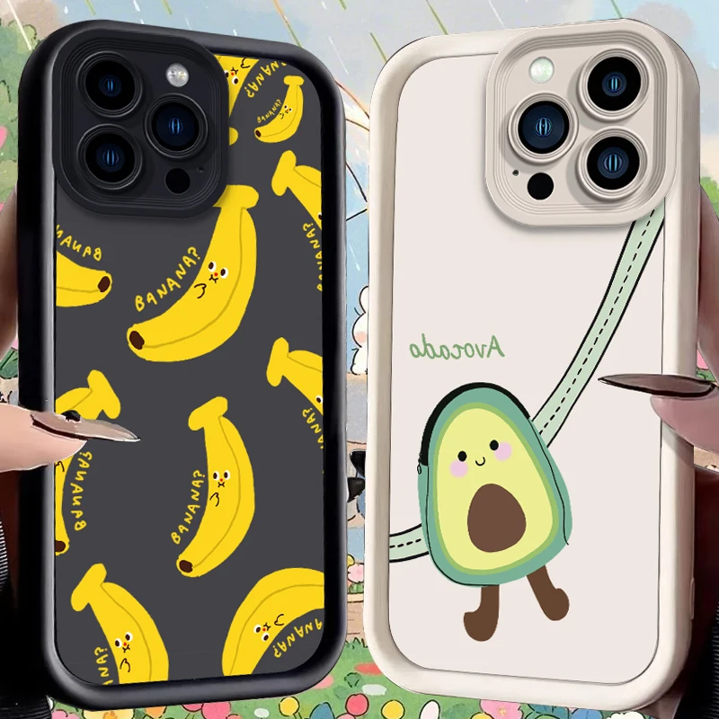 Funda de fruta, plátano y aguacate para iPhone 17 Air 16 E 15 14 Plus 13 12 Mini 11 Pro Max, funda de silicona líquida a prueba de polvo y golpes