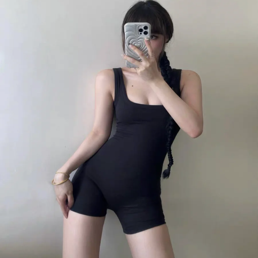 

Pure Cotton Rib Onesie Thin Summer Base Layer Vest Pants Jumpsuit Low Waist Five-Quarter Length Bamboo Fiber Women's Clothing