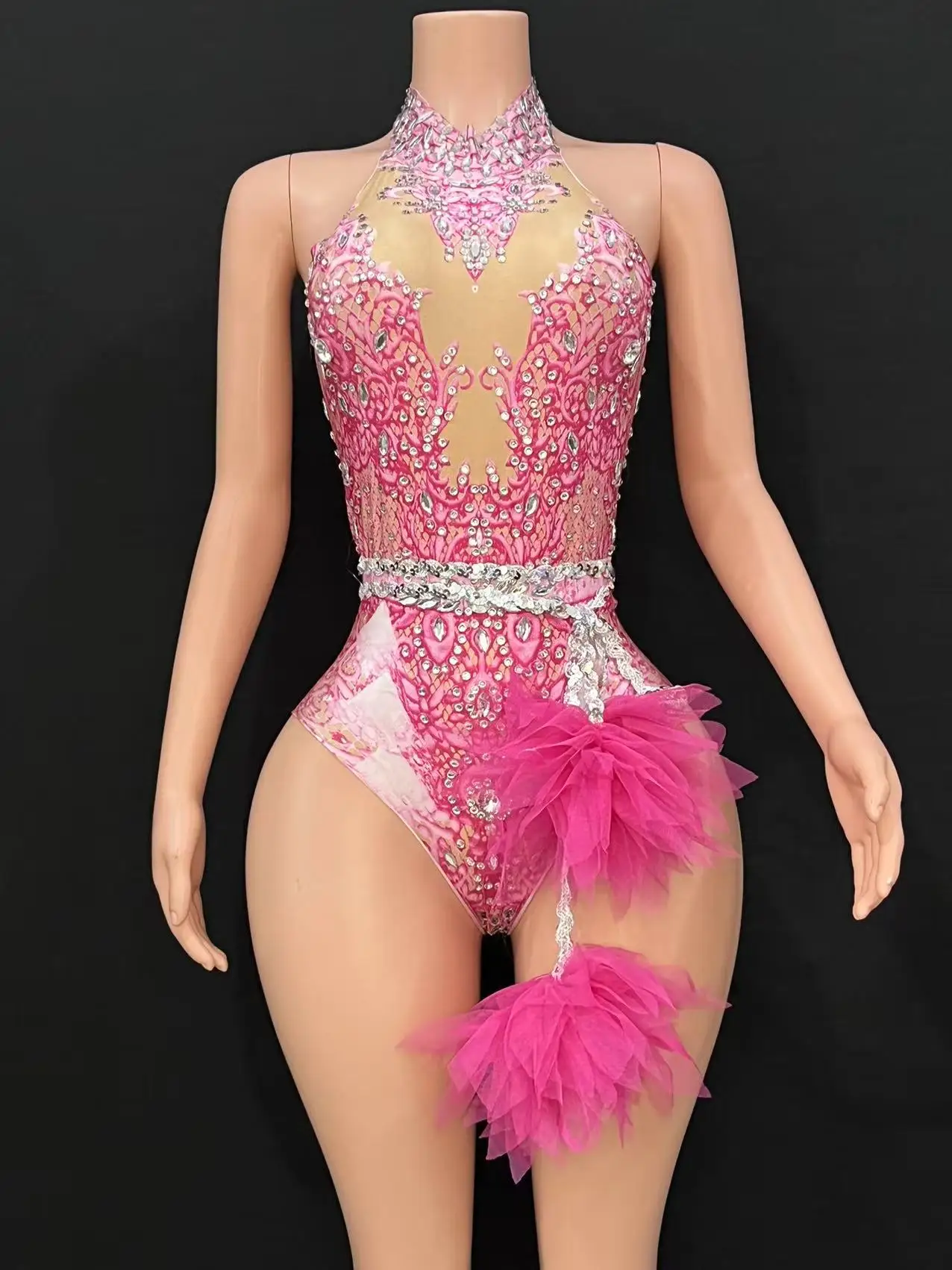 بار ds الكورية النسائية ملهى ليلي الوردي الماس الملتصقة gogo مثير الرقص الساخن التفاعلي Kpop زي مجموعة X003 #1