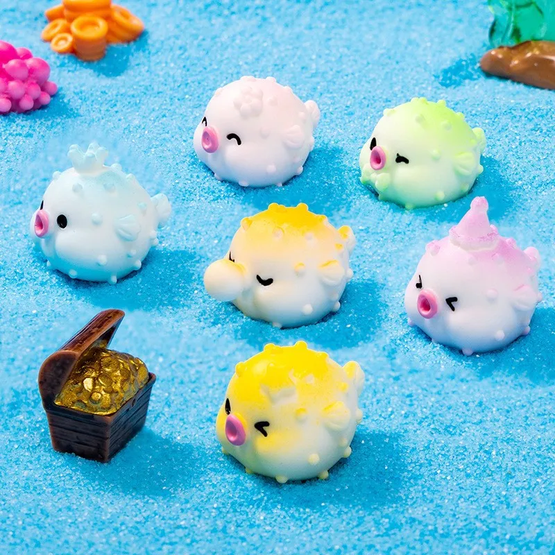 6Pcs Mini Cute Pufferfish Sea Animal DIY Fairy Garden Miniature Ornament Statue Figurines Landscape Dollhouse Home Craft Decor