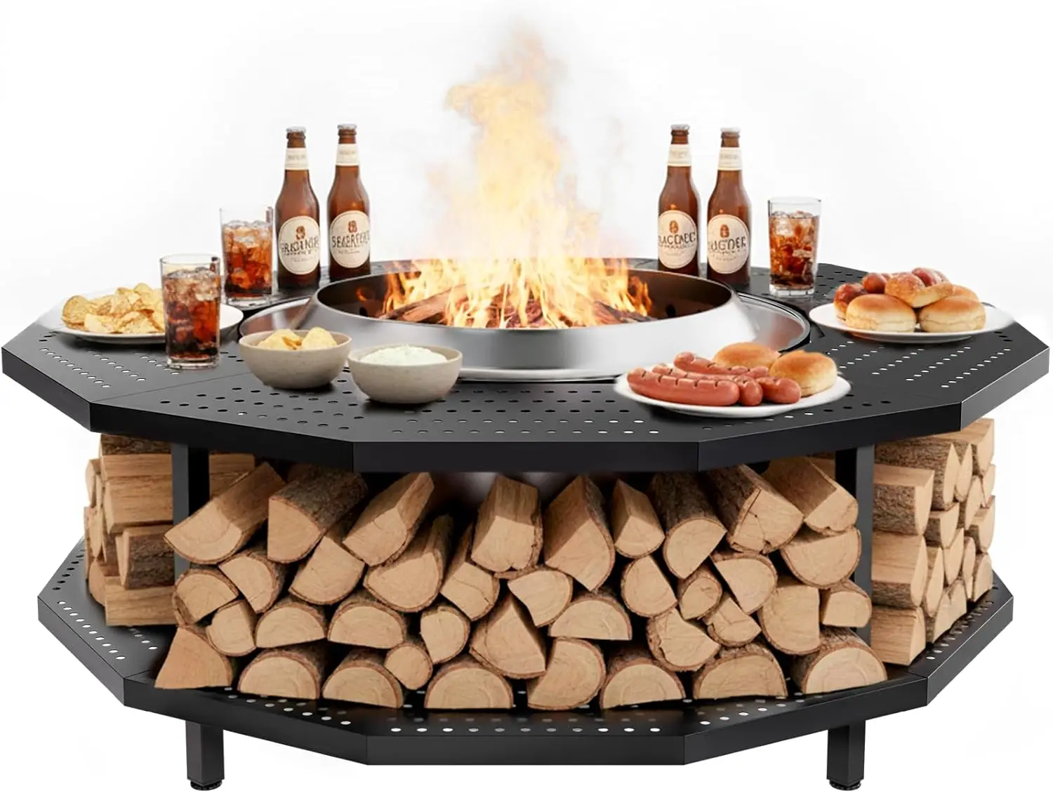 

48" Fire Pit Surround Tabletop for Yukon Portable Protective Barrier for Wood Burning Fire Pits Outdoor Bonfire Fire Pit w