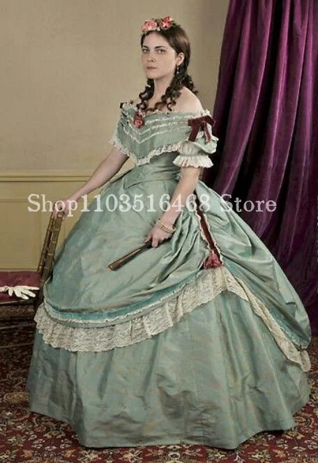 Dark Green 18th Century Ball Gowns Victorian Strapless Lace Appliqued Pleated A-Line Corseted Floor Length Robes de soirée