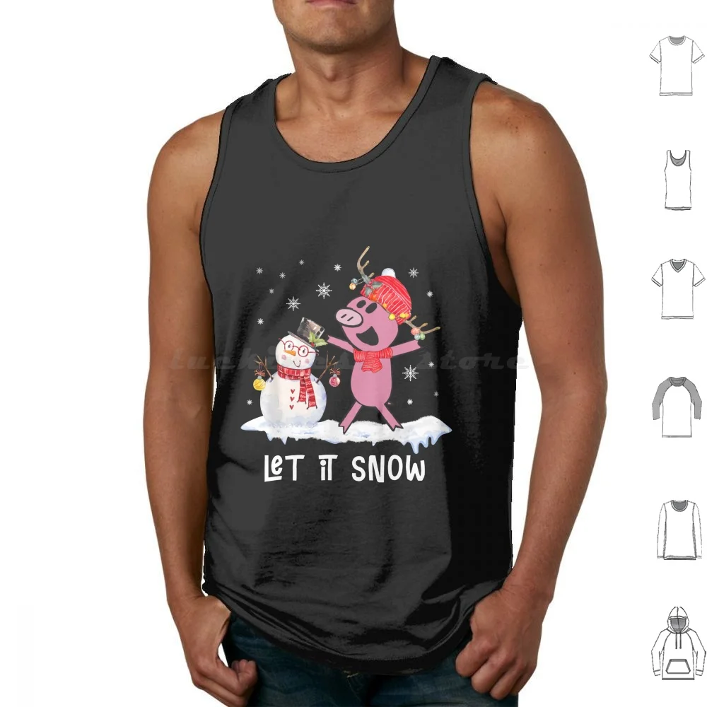 Piggie And Snowman Let It Snow Merry Christmas Gift Tank Tops Vest Sleeveless Pink Pig Pig And Snowman Piggie Cute Pigs