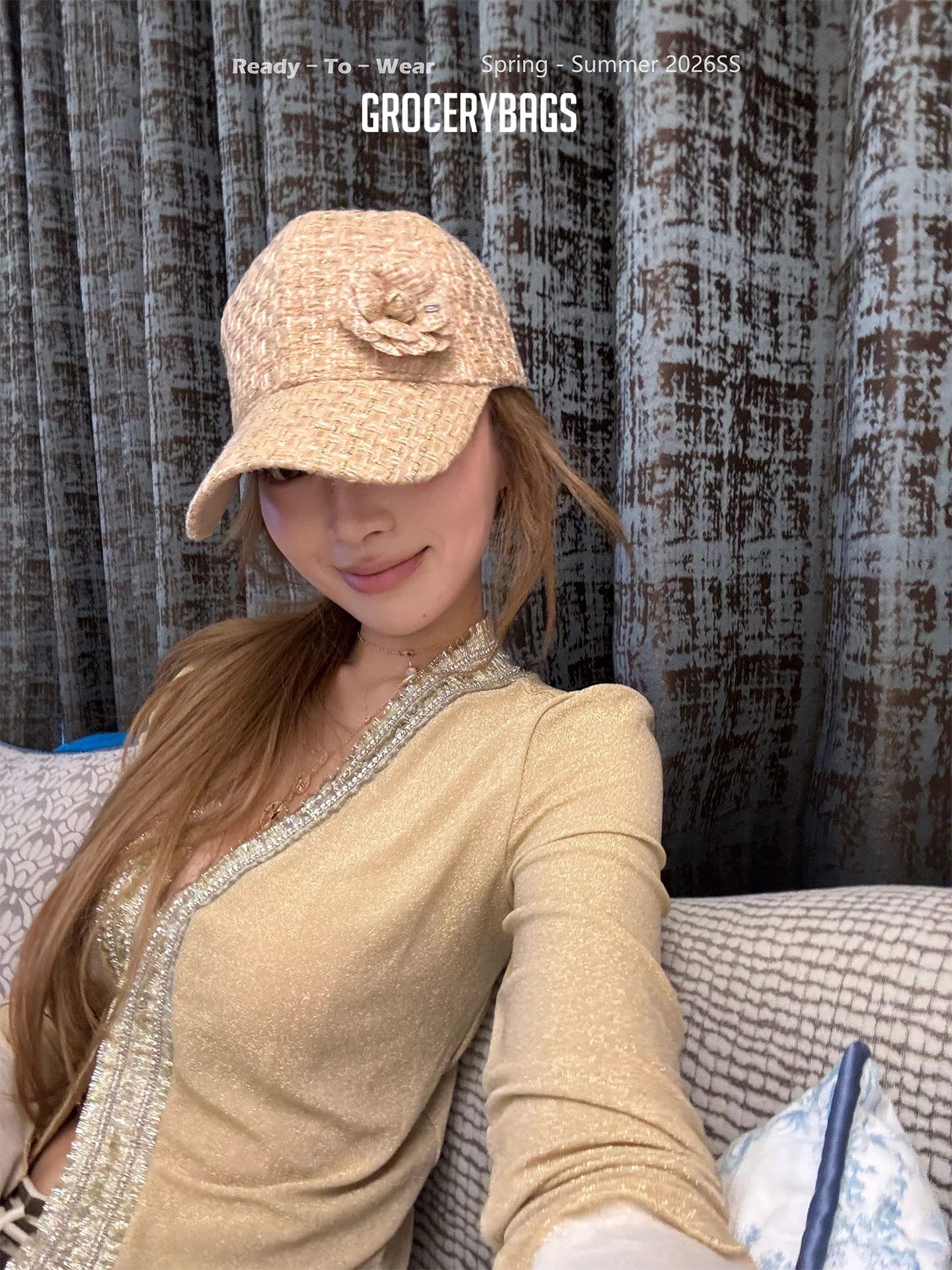 cerybags-tea-flower-small-fragrance-duckbill-cap-nuovo-cappellino-da-baseball-a-quadri-giovanile-versatile-effetto-snellente-in-fibra-di-poliestere