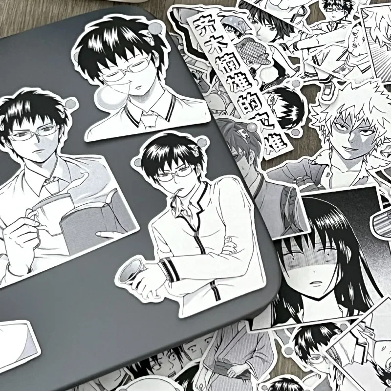 

48pcs Black And White Comics Handbook Sticker Material Scrapbooking Kawaii Stationery Appy Planner Decorative Stickers