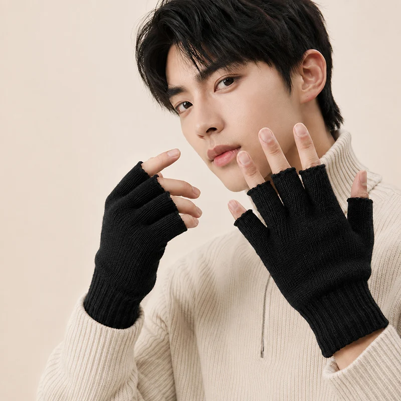 Autumn and Winter Half-Finger Knitted Gloves for Men and Women, Warm for Driving, Writing, and Students, Fingerless Gloves