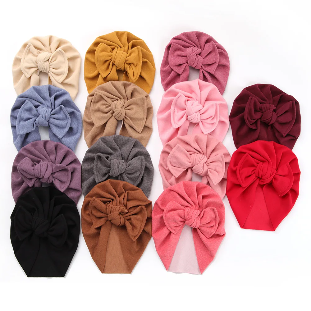 

14 PCS/Lot Baby Imitation Cashmere Bow Baby Hat, Newborn Knotted Bow Turban Headwrap Soft India Hat, Baby Hair Accessories