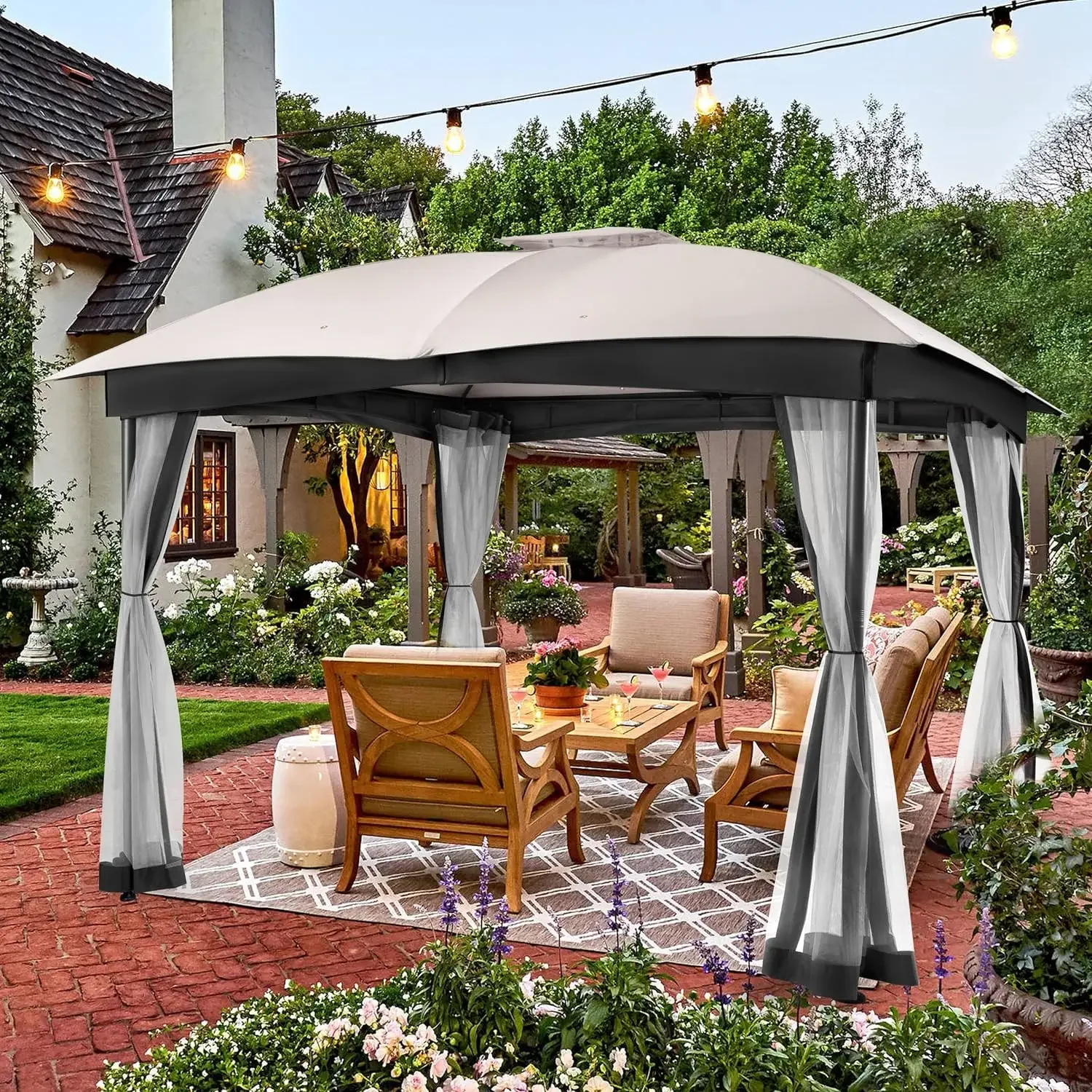 

Gazebo for Patio, FAB BASED 10x12 Gazebo, Double Vent Canopy Gazebo, Outdoor Gazebo with Privacy Netting, Easy Setup Patio Pa