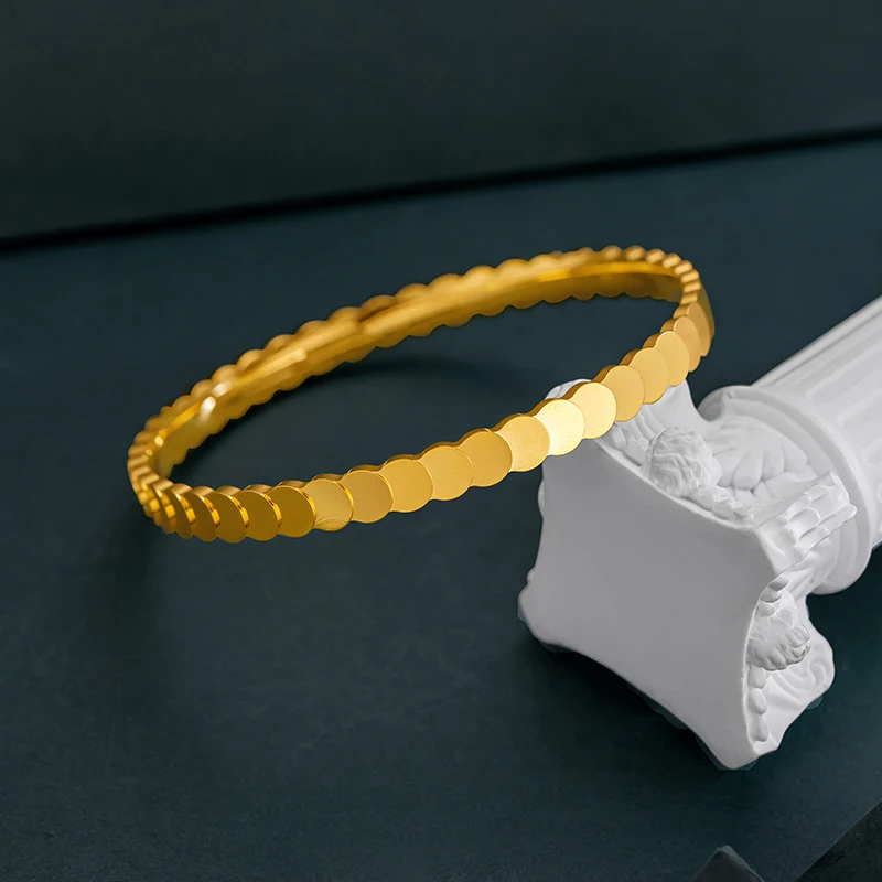 999 Gold Fish Scale Shiny Dragon Scale Flash Cuff Bangle, Fine Workmanship High-End Simple Bracelet For Women