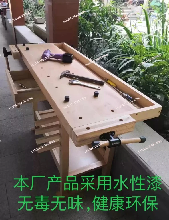 Hardware Multifunctional Rubber Wood Woodworking Table Workbench Multifunctional Solid Wood Table Woodworking Workbench