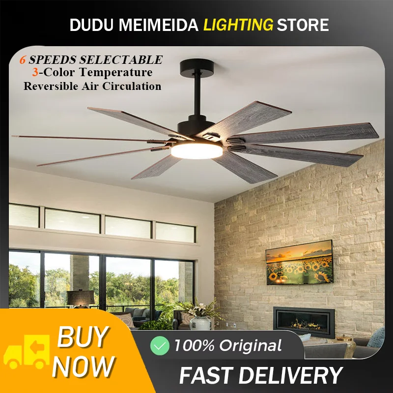 72 Inch Industrial Ceiling Fan With Light, High Air Volume Integrated Fan Lamp For Living Room Dining Room Commercial Shop Decor