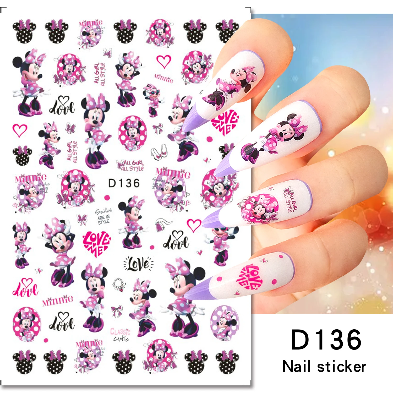 3D Cute Mickey Minnie Nail Art Sticker Disney Anime Cartoon Character Mickey Mouse Nail Decal Sliders Girls Tattoo Manicure Deco