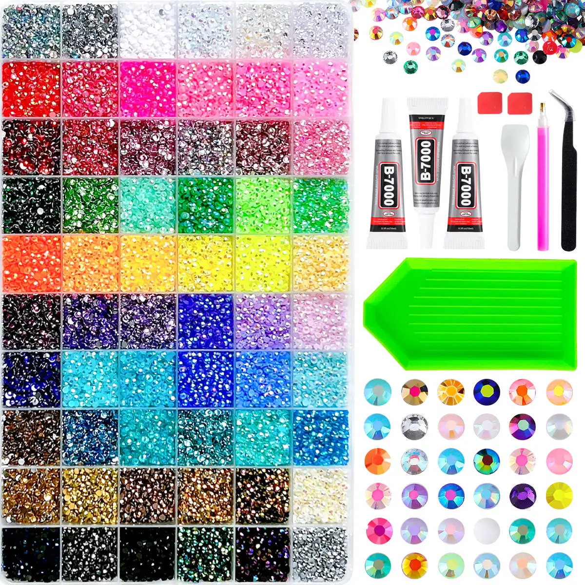 1Box Multi-sized Hot Selling AB Flatback Nail Bedazzling Rhinestones Kit 3/4/5mm Shinny Colorful Resin Nail Diamond Gems DIY