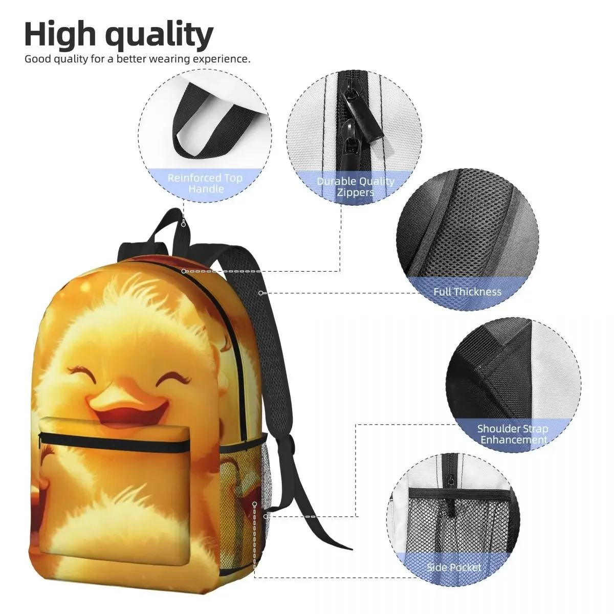 Cute Duck The Furry Duck Backpack Boys Girls BookBag Kids School Bag Laptop Shoulder Bags for Men Women