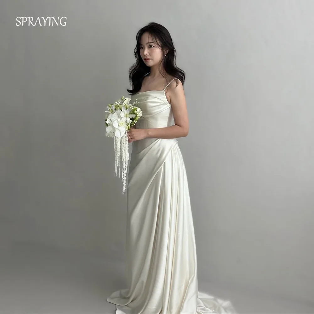 

SPRAYING Elegant Satin Wedding Dress Korea Photo Shoot Spaghetti Strap Mermaid Long Bridal Gowns Corset Customized 웨딩드레스