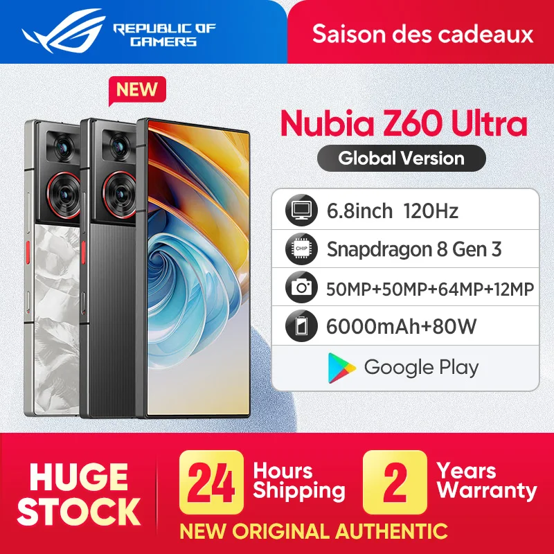 Global Version ZTE Nubia Z60 Ultra 5G Snapdragon 8 Gen3 6000mAh Battery 6.8'' 120Hz Display 64MP Camera Dual SIM IP68 Smartphone