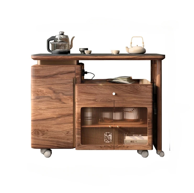 

Wood Rouge Yunshu Balcony Solid Wood Tea Table Modern Retractable Small Tea Cart Kombucha Household Movable Tea Table