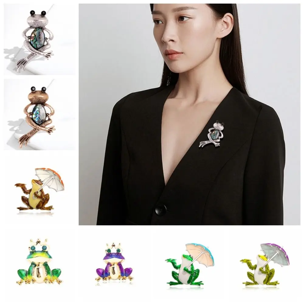 All-match Animal Crown Frog Brooch Drop Oil Zinc Alloy Multi-color Umbrella Office