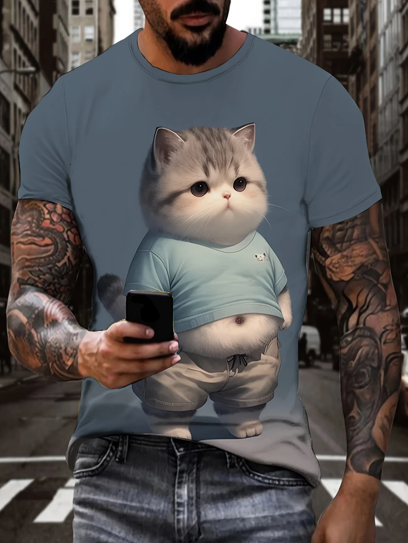 

New Funny Fat Cat Printed Men's T Shirt Short Sleeve Unisex Summer Leisure Tees 3D Printed Fashion Crew Neck Child Cute Clothing