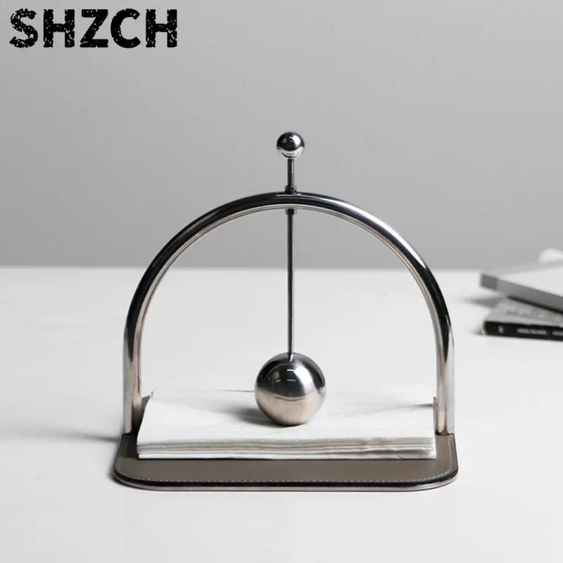 Modern simple metal leather fixed-point tissue rack hotel living room dining table square tissue paper storage rack decoration