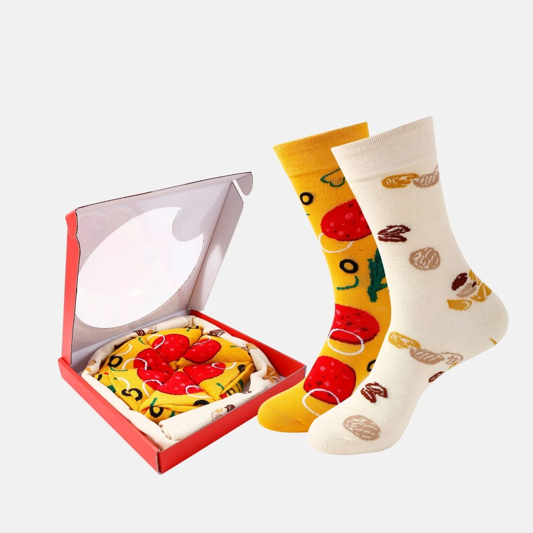 4 Pairs Women's Socks Pizza Sock Box, Pure Cotton Socks, Creative and Fashionable Couple Christmas Gift box Socks