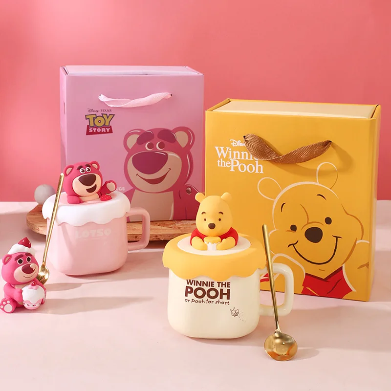 

Disney Winnie The Pooh Ceramic Mugs With Spoon Toy Story Strawberry Bear Cartoon Gift Box Coffee Cup A Friend'S Birthday Present