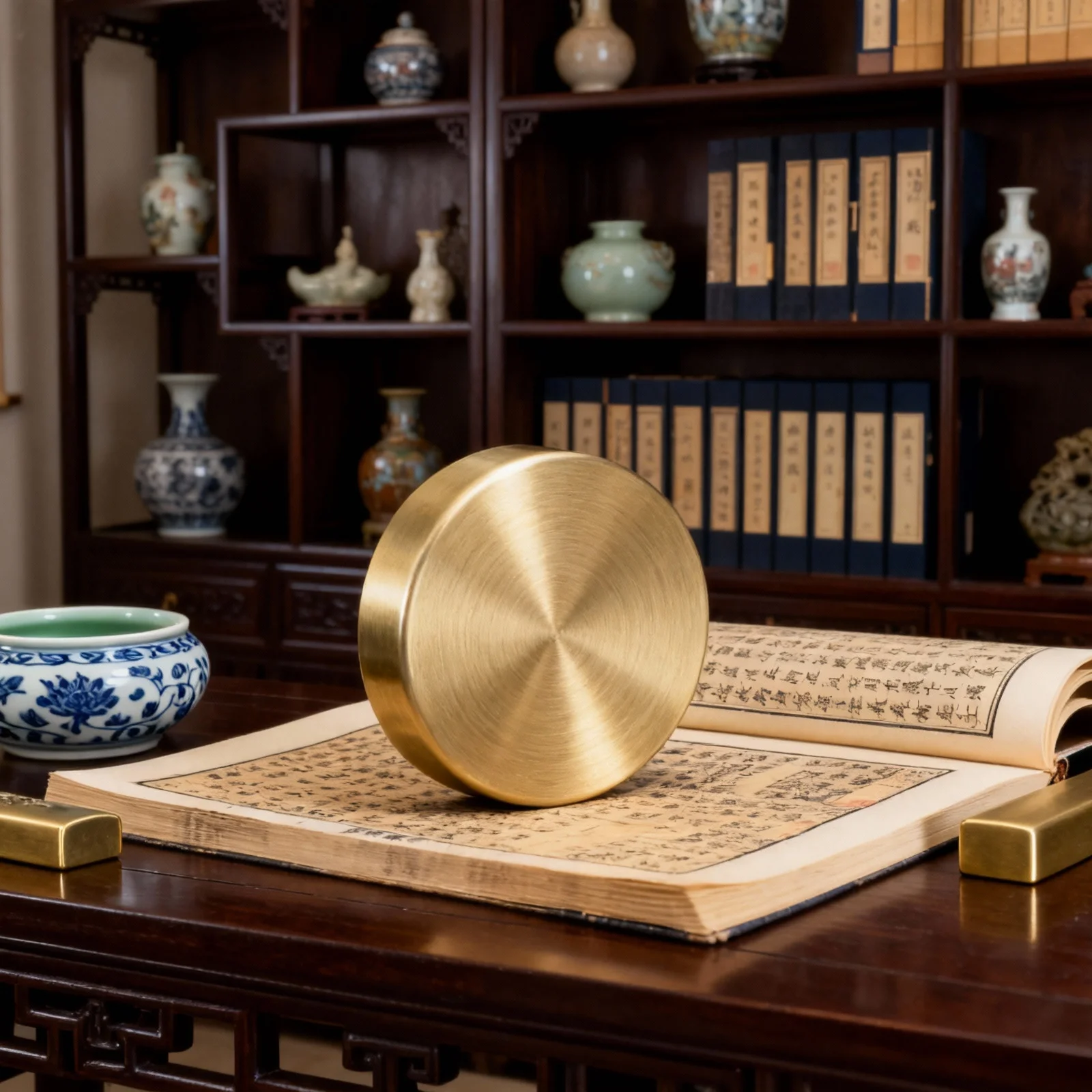 

Brass Round Paperweight Delicate Smooth Calligraphy Letterweight for Chinese Painting Office Desktop Paperweight Accessories