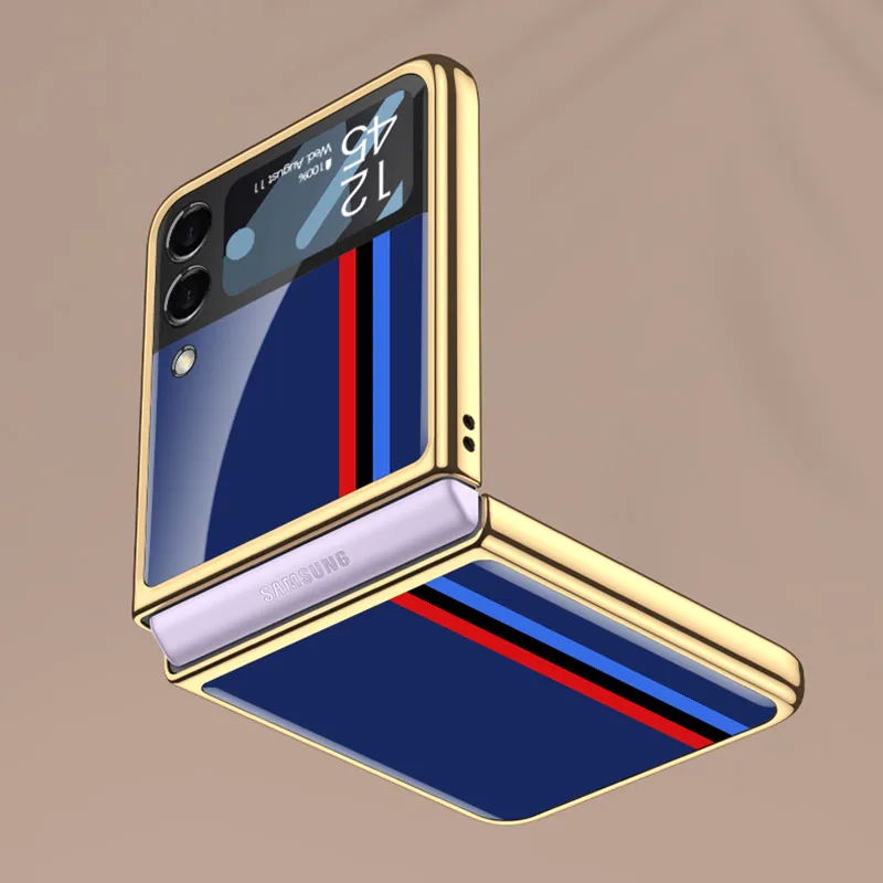 Painted Tempered Glass Hard Case For Samsung Galaxy Z Flip 4 Screen Glass Protective Plating Cover For Galaxy Z Flip 5 4 3 Cases