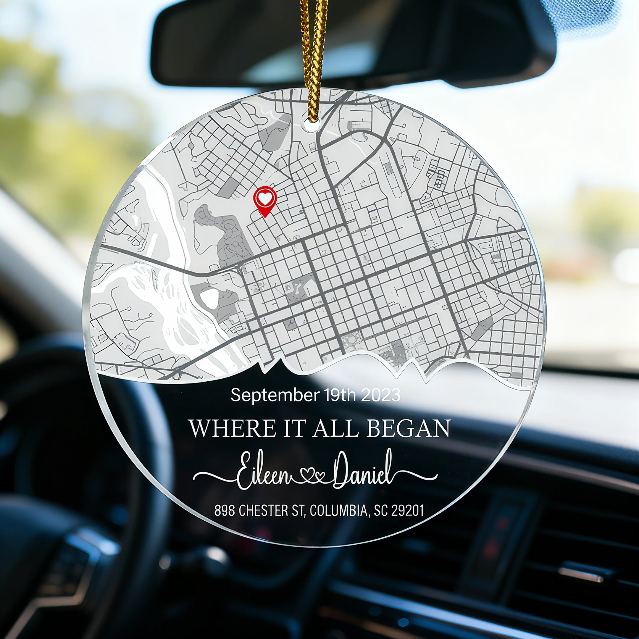 Personalized Couple First Meeting Map Acrylic Sign Coordinate Charm Christmas Tree Ornament New Home Car Hanger Wedding Decor - view 6