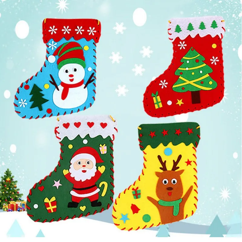 

Kids DIY Christmas Socks Material Kit Puzzle Game Handmade Toy Early Learning Educational Toy for Children Craft Gift Xmas Decor