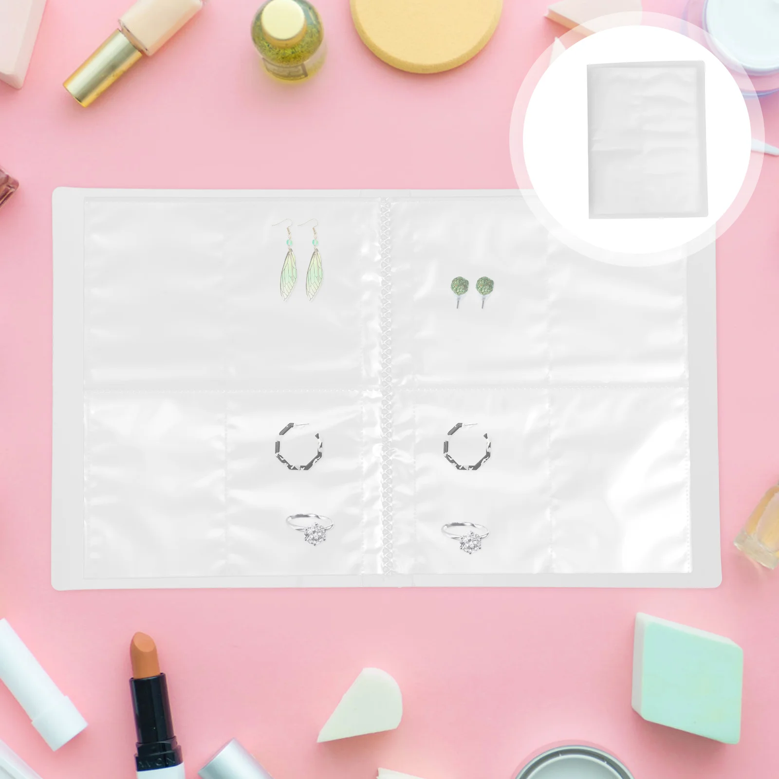 

4 Grid Jewelry Storage Book Transparent Pvc Material For Necklace Earring Ring Organizer Travel Portable Album Holder