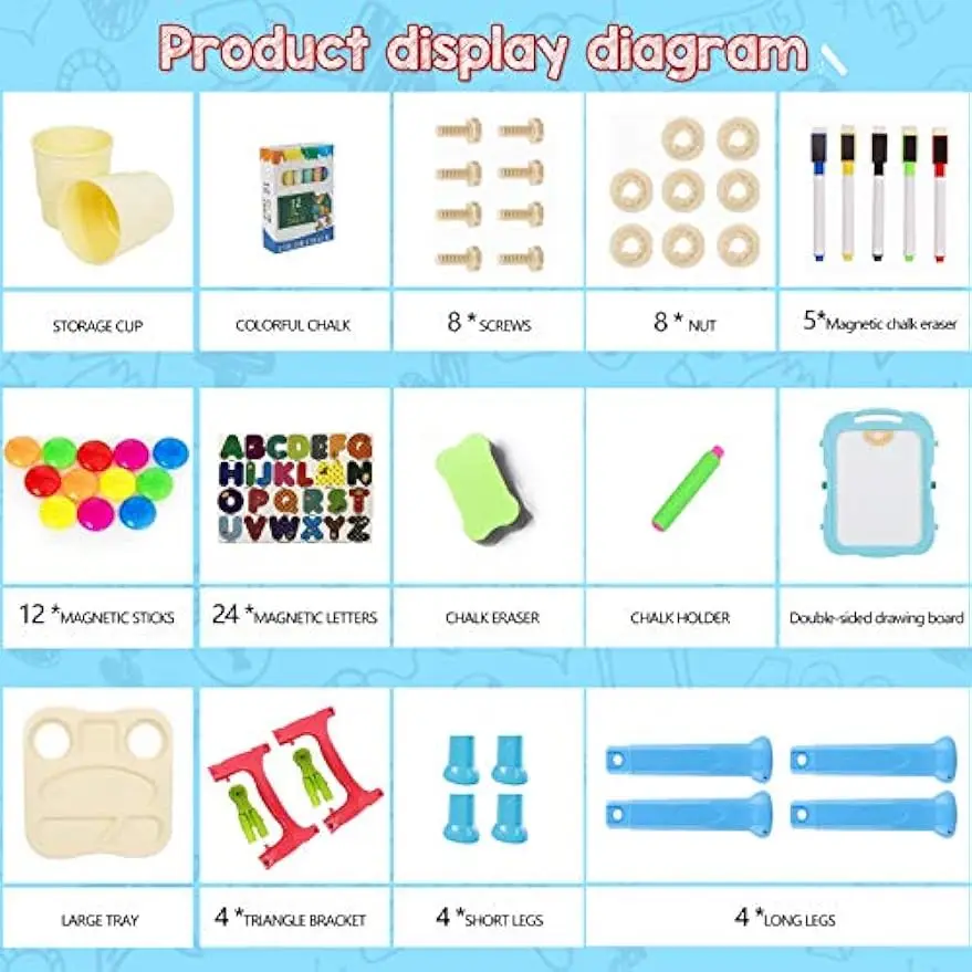 Rotatable Double-Sided Adjustable Kids Art Easel with Painting Accessories in Blue