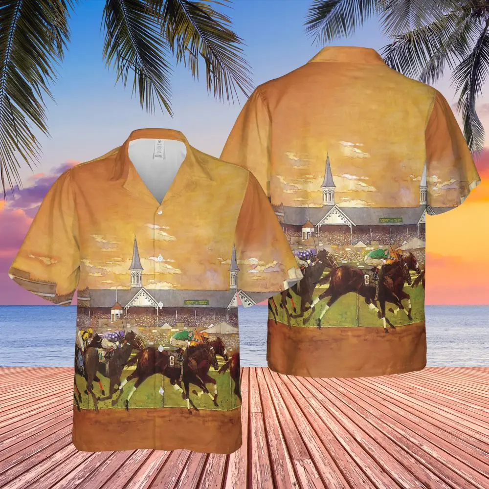 Hawaiian Shirt For Men Horse Racing Summer Short Sleeve Shirt Fashion Streetwear Oversized Men\'S Shirt Casual Clothing 5XL