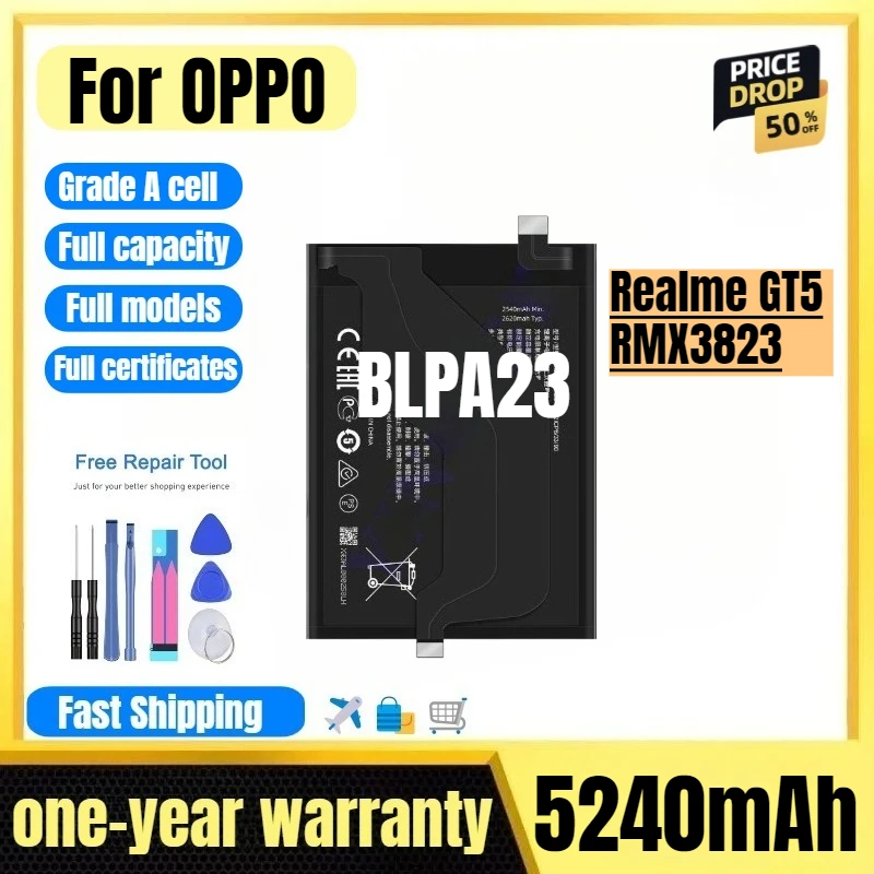 

BLPA23 for OPPO Realme GT5/RMX3823 Mobile Phone Battery High Quality High Capacity Replacement Bateria Grade A Cell with Tools