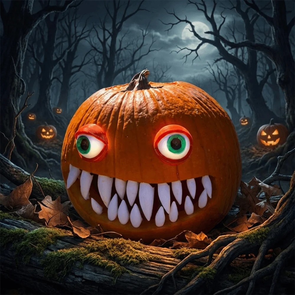 26/27Pcs 3D Printed Pumpkin Teeth Round Teeth Durable Fangs Teeth Set Reusable Easy Install Jack O Lantern Teeth Halloween Party