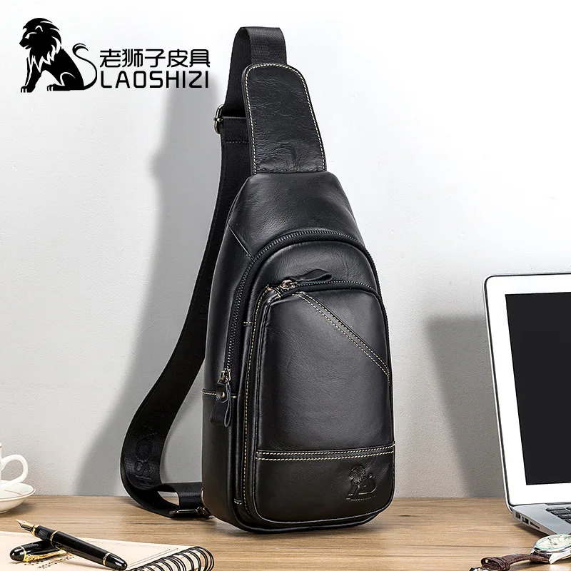 

New Chest Bag 100% Genuine Leather Shoulder bags husband side bag for men Messenger Bags Travel Men's designer bag Handbags